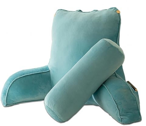 ARTSIM Rückenkissen mit Armlehnen mit Armlehnen Rückenkissen Bett mit Abnehmbarer NackenstüTze und Waschbarer Bezug, Lesekissen Bett zum Lesen,Entspannen,Fernsehen,Blue
