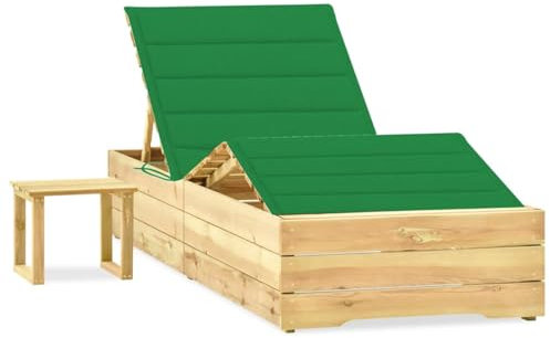 Mengtu Sonnenliege mit Tisch und Auflage Gartenliege Liegestuhl Balkonliege Strandliege Gartenmöbel Relaxliege Relaxsessel Terrassenliege Kiefer Imprägniert Grün Gartenmöbel