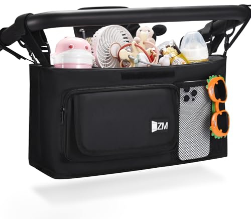 ZZM Parent Console Stroller Wagon Organizer Compatible with WONDERFOLD W2&W4&X, Jeep Deluxe Wrangler, EVER ADVANCED Wagon, Wagon Stroller Accessories with 2 Large Insulated Cup Holder(Empty Bag)