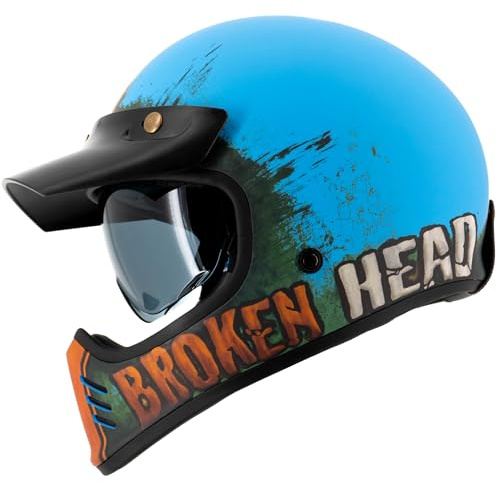 Broken Head Retro Helm Rust Rider mit Sonnenblende, 70er Style | Verschiedene Farben, Vintage Motorradhelm, Für Scrambler, Bobber & Chopper, ECE 22-06, Bluetooth vorbereitet