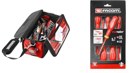 FACOM - Boîte textile Mini-Probag + 15 outils - BS.SMBCM1PB & Jeu de 5 Tournevis Protwist Isolés 1000V - Tournevis - Vissage - AT5VE.PB
