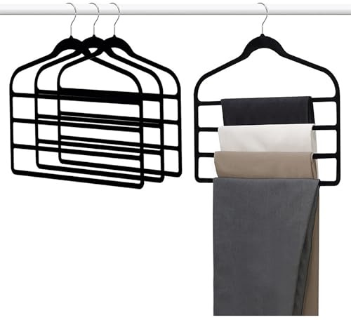 Sonhomay Confezione da 4 grucce in velluto per pantaloni, 4 strati, salvaspazio, antiscivolo, per riporre pantaloni, cinture, cravatte, asciugamani