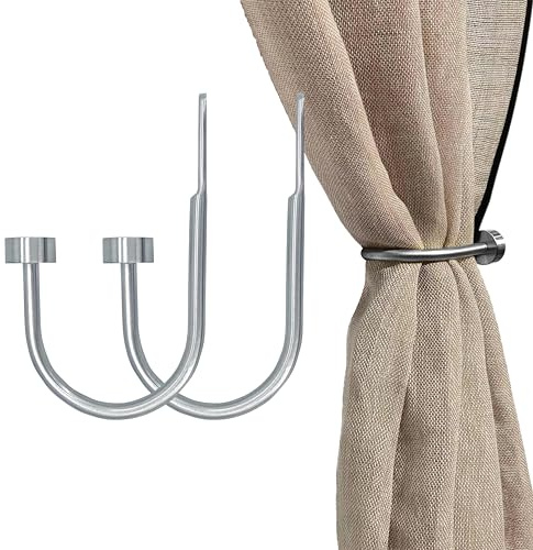 Quality Curtain Holdbacks, Solid Steel Curtain Holdback with Disk Finial,Electroplate Finishes, Set of 2 Window Curtain Tieback Hooks, Nickel Brushed