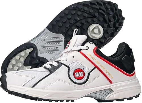 SS Gutsy Cricket Shoe | for Mens & Boys | Material: Polyurethane (PU) | Non-Slip Sole for Improved Durability for Stability White