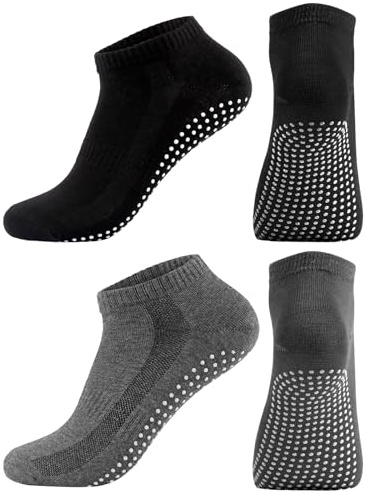 Halkfria strumpor herr, EU storlek 41-43 halkfria strumpor greppstrumpor herr för pilates motion sport hem sjukhus, Svart och grå, 41-43 Plus