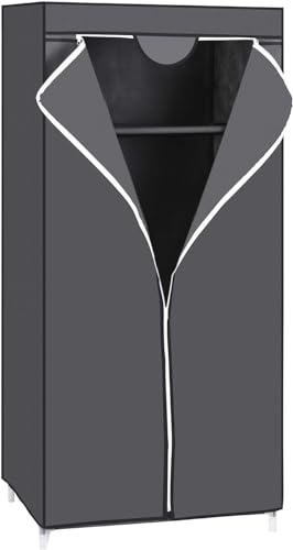 MF artSHOP Armadio in Tessuto Guardaroba Con Barra Appendiabiti Armadio 150cm Portatile Pighevole Chiusura con Zip (Grigio)