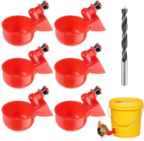Hühnertränke Automatische 6 Stücke Hühnerwasserbecher Hühnerwasserspender Automatische Geflügeltränke Set für Geflügel wie Hühner Enten Gänse Truthähne