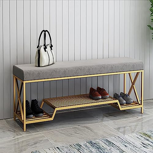 Luxuriöse gepolsterte Schuhbank mit Stauraum und Schuhregal, grauer Samt, Schuh-Organizer, Eingangsbank, 120 cm Fußteil der Bettbank