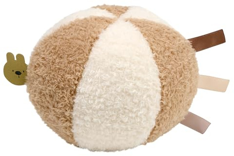 Nattou Aktiv-Kuschelball aus Polyester, Bär, Plüsch-Ball mit Rassel, Für Neugeborene und Frühchen, ∅ 12 cm, Teddy, Weiß/Hellbraun
