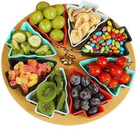 Petit plateau pour sapin de Noël – Plateau à apéritif divisé, plateau de service de Noël pour fruits secs, bonbons, noix, friandises, collations