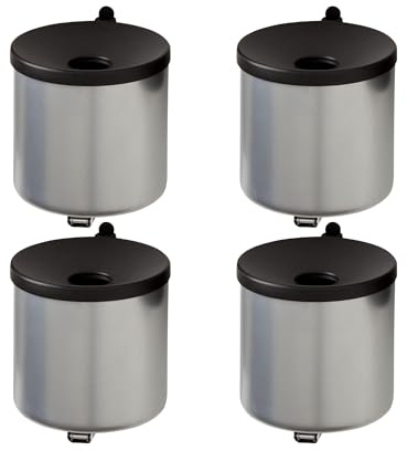 PROREGAL SuperSparSet 4x Runder feuerlöschender Wandaschenbecher | 2 Liter | HxØ 16x16cm | Metal | Silber mit schwarzem Deckel