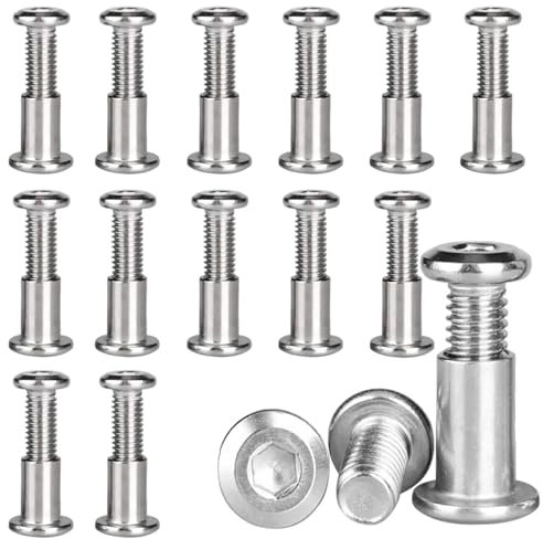 Elfinfi 15 Stück Verbindungsschraube M5 x 20mm, Edelstahl A2 V2A Schrankverbinder, Möbelverbinder für Möbeln, Schränken, Holzbret (15 x Möbelschrauben, 15 x Hülsenschrauben)