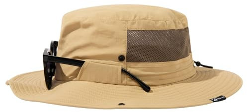 TOP-EX XL/XXL Sonnenhut Herren Sonnenschutz Mütze mit Sonnenbrillenhalter Wasserdicht Breite Krempe Outdoor Trekking Hut mit Nackenschutz Safari Sommer Mütze Faltbar 94603_Khaki M/L