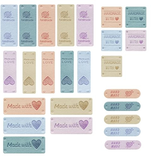 SUBTAVIK Handgefertigte Etiketten, PU-Leder, geprägt, DIY, Nähen, Häkeln, Basteln (Rosa, Violett), 25 Stück
