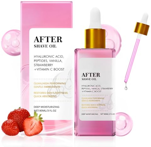 After Shave Oil, Aceite After Shave de Fresa y Vainilla para Mujeres, Strawberry & Vanilla Scent, Aceite After Shave Calmante e Hidratante, Perfecto para Piel Sensible, 90ML, sequedad del cabello