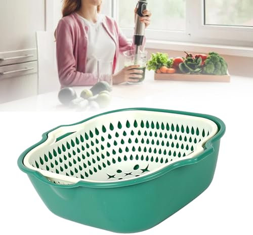 Cinolet da Cucina Set di Scodelle Nera, Verdure Facili da Pulire a Cesto Spesso Verde Biologico Multifunzionale per il Dormitorio di Drenaggio Rapido (Grande bianco verde)