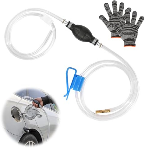 HURODZ Benzinpumpe Handpumpe, Manuelle Handpumpe Siphonpumpe 8mm Umfüllpumpe mit 2m Schlauch 2 Schlauchklemme, Tragbare Transferpumpe Absaugpumpe Kraftstoffpumpe für Benzin Diesel Öl Wasser