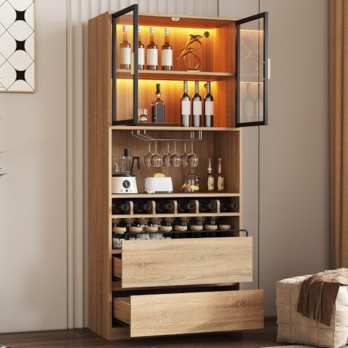 Soweiz Vitrine Vitrinenschrank mit Glastüren und Beleuchtung, Badezimmerschrank, Spirituosenschrank, Einfache Aufbewahrung mit Licht mit Ambiente, 80x40x180 cm (Stil B)