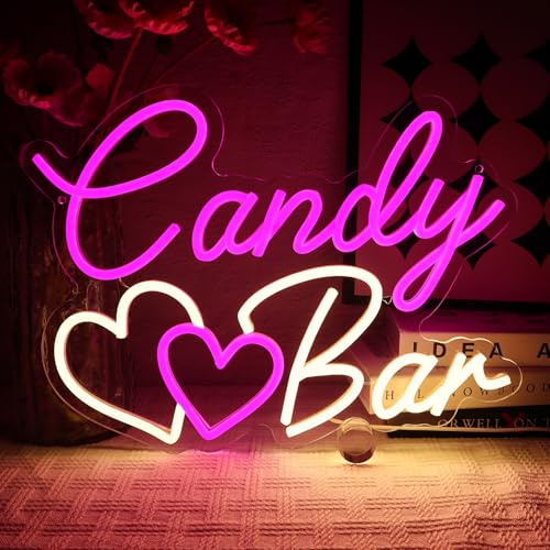 OYCGZV Candy Bar Neonskylt, godis LED-neonschild, väggutsmyckning, söt stav neonskylt, USB LED-skylt för bröllopsdekoration, candybar, bordsdekoration, kafé, födelsedagar, andra evenemang