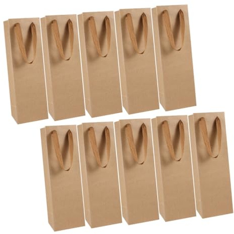 SOIMISS 10 Stück Kraftpapier Weintaschen mit Tragegriff Robust und Wiederverwendbar Tragbare Weinflaschentaschen für Weihnachten Hochzeit und Geschenk