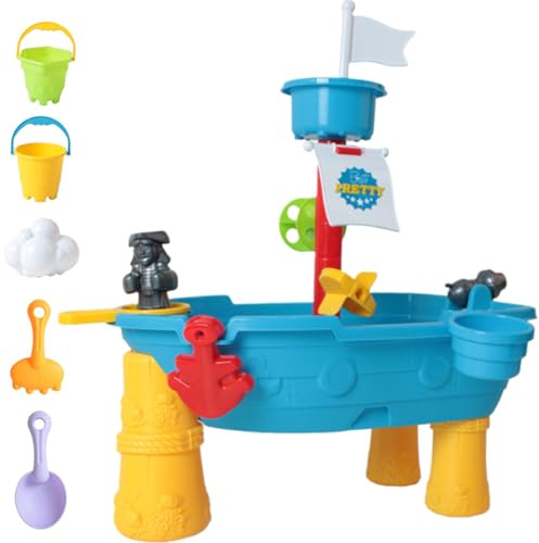 Toddler Water Table 17Pcs/Set Pirate Ship Kids Water Table Outdoor Play and Accessories and Sand Sensory Toys for Boy and Girls Aged 3-6 Sand
