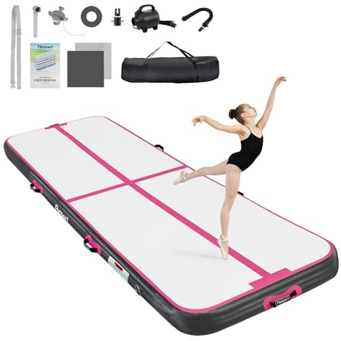FBSPORT Airtrack Matte 3m Trainingsmatte, 20 cm Dicke Tumbling Matten mit Luftpumpe und Tragetasche, Gymnastikmatte für Zuhause/Yoga/Outdoor/Tumbling/Gym/Training/Cheerleading/Wasser