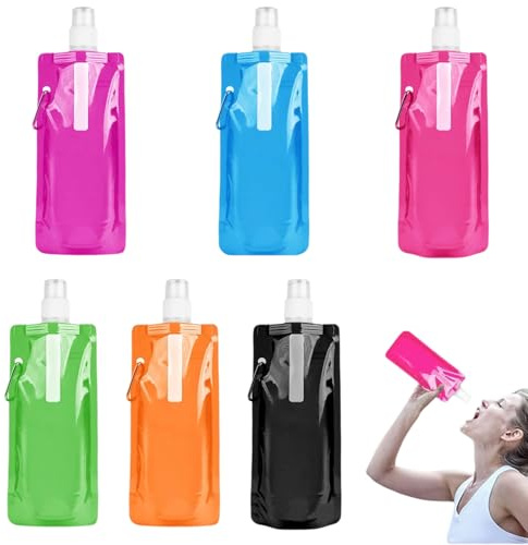 PLATEYTR Botellas de Agua Plegables 500 ml 6 Unidades, Reutilizables y sin BPA, portátiles para Senderismo, Camping y Actividades al Aire Libre