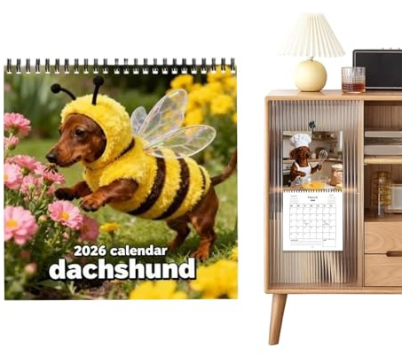 Calendario de pared, diseño de perro salchicha, planificador de 12 meses, calendario para perros 2026 con herramienta de planificación, papel grande con diseño claro, planificador de casa para citas
