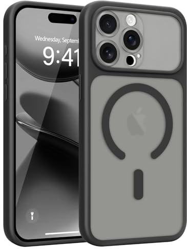 Wirvyuer per iPhone 15 Pro Cover Compatibile con Magsafe,Nero | Transluzente Magnetica Cover, Protezione Della Fotocamera, Custodia Traslucido Resistente Antiurto, Magnetica Case