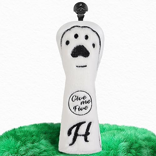 Golf Club Wood Head covers for Driver/Fairway/Hybrid/1FH White PU Leather Plush Paw Design