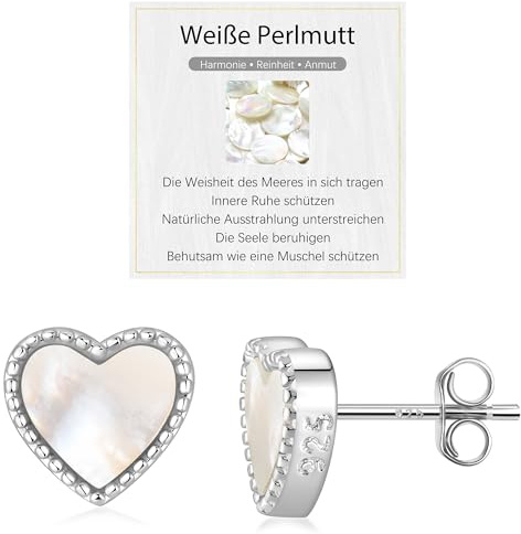 JENDEAR Schwarzer Onyx & Weiße Perlmutt Ohrringe Silber 925 für Damen Hypoallergene Nickelfrei Natürlicher Edelstein Ohrstecker, Schmuck Geschenke (Gold/Silber)