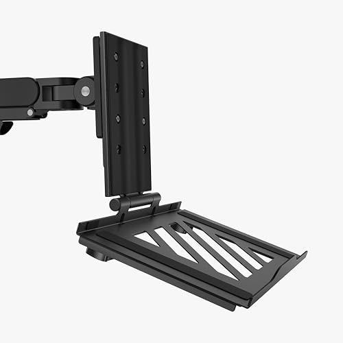 BenQ LTB01 hopfällbart laptopfack för skärmarmar. 75 × 75 mm VESA-kompatibel laptophållare passar 12-17-tums bärbara datorer. Stöder upp till 5 kg. Skyddsdynor för stabilt, repfritt stöd.