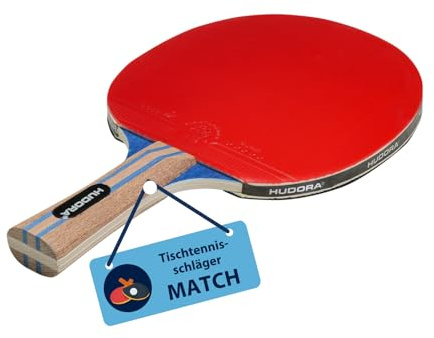 HUDORA Tischtennisschläger Match - hochwertiger Ping Pong Paddle mit ITTF 8088-Belag - Tischtenniskelle für Einsteiger & Profis - komfortabler Table Tennis Schläger aus Holz