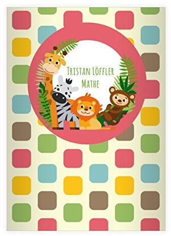 Kartenkaufrausch 16 personalisierte, Fröhliche, buntes Zoo DIN A5 Schulhefte, Schreibhefte mit Giraffe, Zebra und co in rosa Lineatur 4 (liniertes Heft)