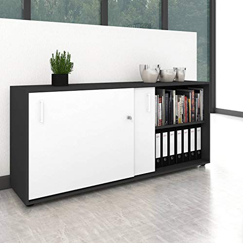 Weber Büro Schiebetürenschrank Sideboard NOVA 2OH 164 x 74 cm Anthrazit-Weiß