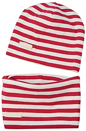 LACOFIA Baby Jungen Mädchen Beanie Mütze und Loop Schal Set Kinder Weiche 100% Baumwolle Strickmützen Kleinkind Hut und Kragen Schals