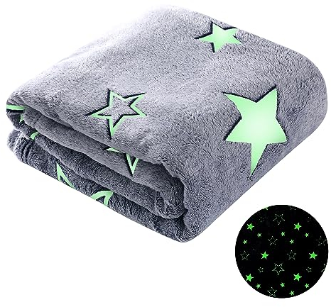 Winthome Kuscheldecke Kinder, Deck Glow In The Dark, Fleecedecke 130x170cm Weiche Flauschig, Babydecke Warme Kuschelig, Sofadecke für Mädchen Junge, Geschenke, Passend zu Allen Jahreszeiten (Stern)