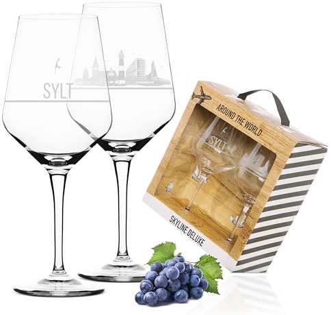 2er Set Weinglas Sylt in schöner Geschenkbox | Hochwertiger Siebdruck im eleganten Ätzweiß, detaillierter als Gravur | Geschenkidee für Muttertag, Vatertag, Geburtstag | MADE IN GERMANY