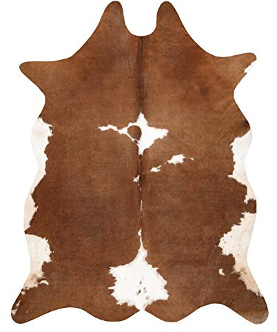 rugsx Tappeto in Pelle Bovina Artificiale Cowhide, Mucca, Motivo Animali, Finta Pelle, Tappeto per Soggiorno, casa, Camera da Letto, DIY Crafts, Marrone Bianco 155x195 cm