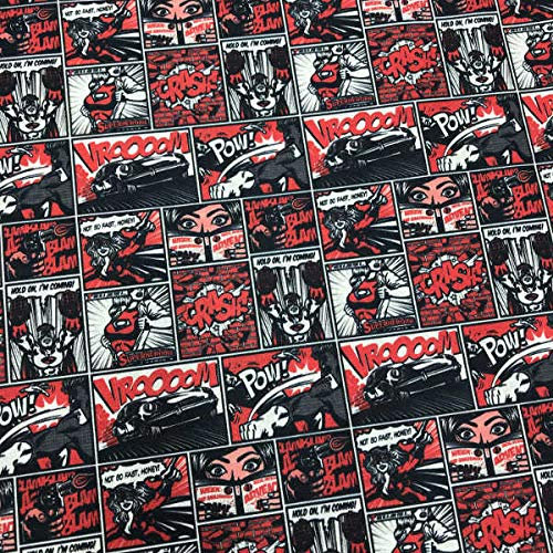 Kt KILOtela - Patchwork-Stoff, Digitaldruck, 100 % Baumwolle, 100 cm Länge x 140 cm Breite, Comic, Rot, 1 m