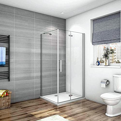 Mato Box Doccia Angolare Alto 185 cm Porta Battente Pieghevole Parete Laterale 90x70 cm Vetro 6 mm Temperato Anticalcare Silver