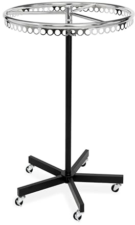 goodsforbusiness GmbH Kleiderständer rund rollbar schwarz, höhenverstellbar 117–182 cm, Rundständer Ring 76 cm, Ringständer Gestell schwarz, Ring verchromt 77 Ringlöcher