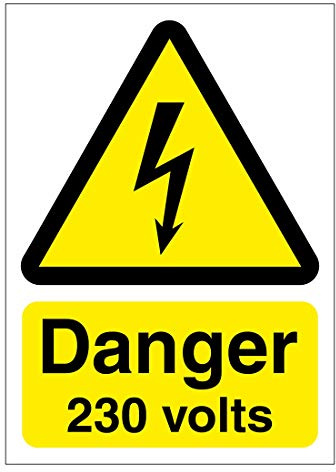 Danger 230 volts warning sign 100mm x 140mm Self adhesive vinyl sticker - Clearly identify electrical hazards (5)