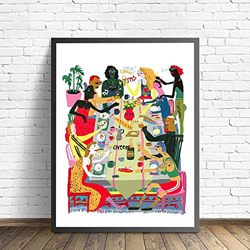 Happy Family Dinner Leinwanddruck Gemälde Küche Essen Wein Poster Wandkunst Bild Esszimmer Dekoration 60x90cmx1pcs rahmenlos
