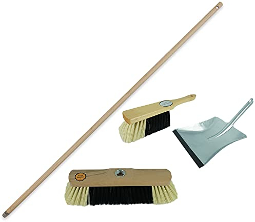 Novaliv Zimmerbesen mit Stiel FEINE KUNSTBORSTEN Besen weiche Borsten Schrankbesen mit Holzstiel und Handfeger Kehrblechgarnitur Metall mit Gummilippe Kehrblechbesen Feger und Kehrblech