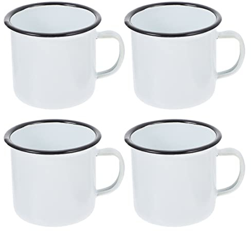 HEMOTON 4 Pièces Tasse En Émail Tasse à Boire Tasses Tasse à Café Bricolage Tasse En Métal Émaillé Tasse à Eau En Métal Tasse à Eau Rétro Camping Service à Thé Voyage Céramique Blanche