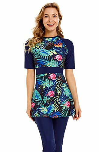 ShuoBeiter Kurzarm-Badeanzug Bescheidene Badebekleidung für Frauen Bescheidener Badeanzug Rash Guard Surfanzug Beachwear Burkini (XL, S7)