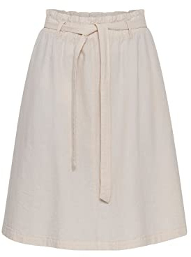 OXMO OXLerke dam kort kjol sweatshirtkjol A-linje rynkad linning med bältesdetalj midilängd, Havregryn (130401), 40
