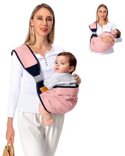 Shiaon Babytrage für Neugeborene bis Kleinkind (7-45 Pfund), Babytrage mit Sicherheitsschnalle, verstellbarer Ein-Schulter-Schultergurt, Einheitsgröße, Rosa