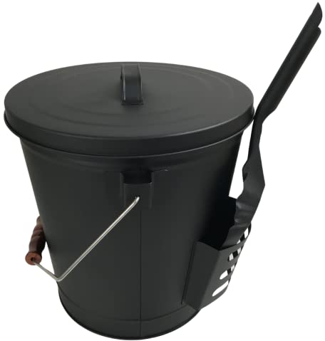 Suleno® Ascheeimer BOSTON - 19L Kohleeimer - Inkl. Deckel, Schaufel & Tragegriff - Kamineimer für Kohle, Asche, Glut & Holz - Feuerfest & Groß - Eimer aus Stahl - Kamin, Ofen & Grill - Schwarz